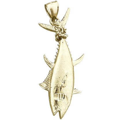14K Gold Thunfischflossen-Anhänger mit Seil umwickelt