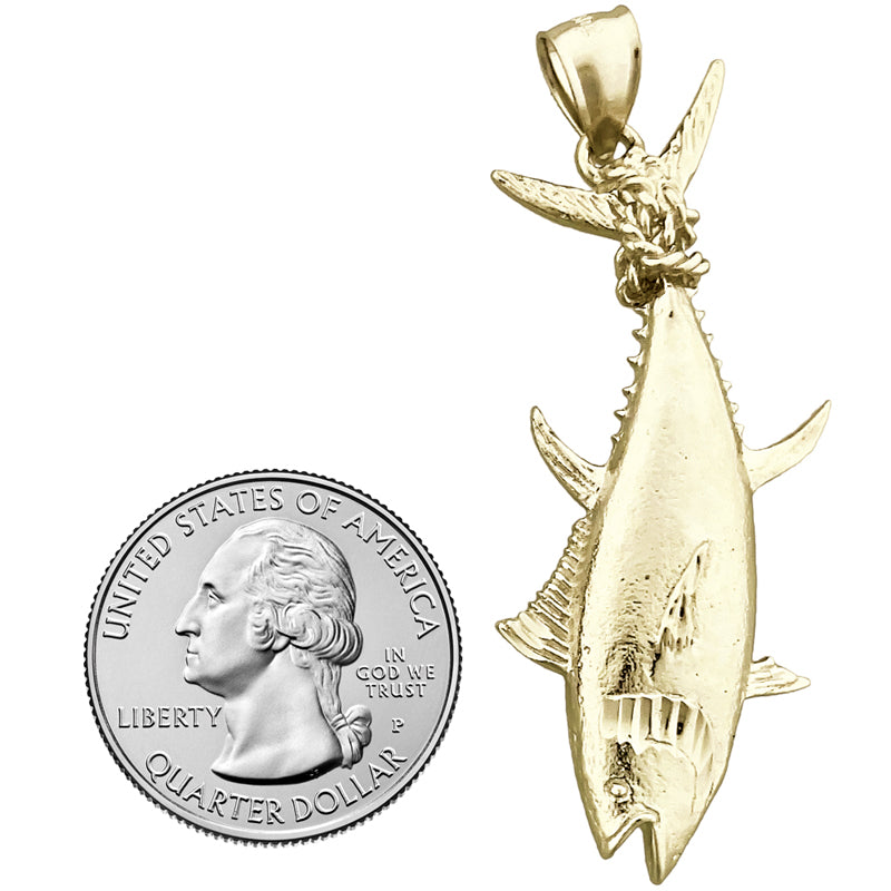 14K Gold Thunfischflossen-Anhänger mit Seil umwickelt