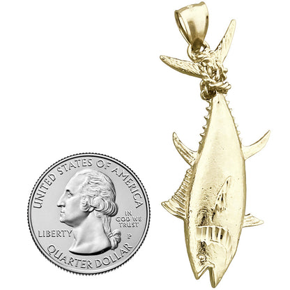 14K Gold Thunfischflossen-Anhänger mit Seil umwickelt