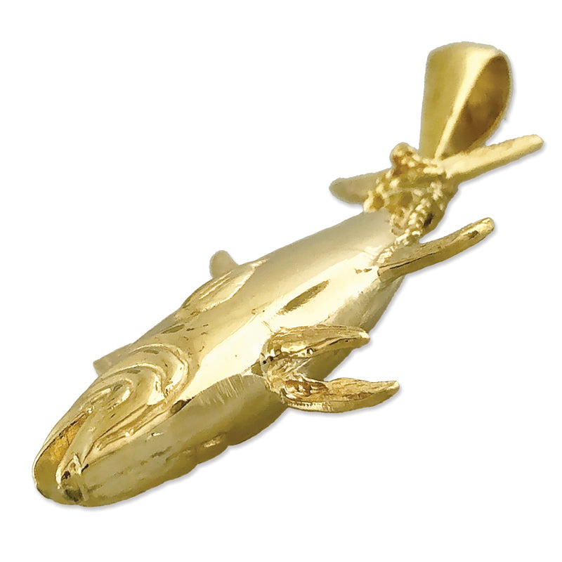 14K Gold 3D-Thunfisch-Anhänger mit an Seil gebundener Flosse