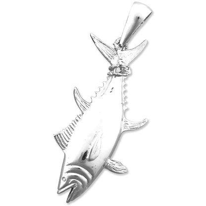 14K Gold 3D-Thunfisch-Anhänger mit an Seil gebundener Flosse