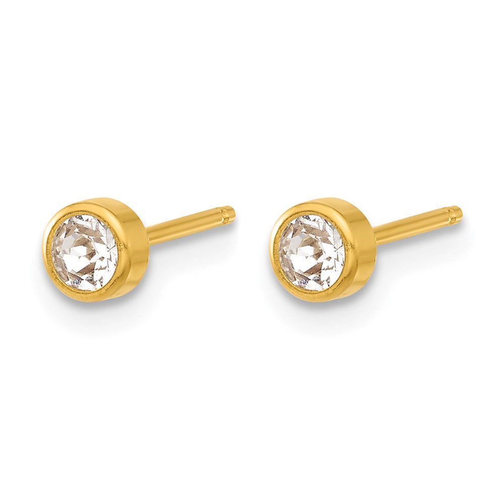 14K Gelbgold Poliert 4mm Kristall Zargenfassung Ohrstecker