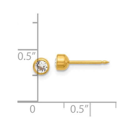 14K Gelbgold Poliert 4mm Kristall Zargenfassung Ohrstecker