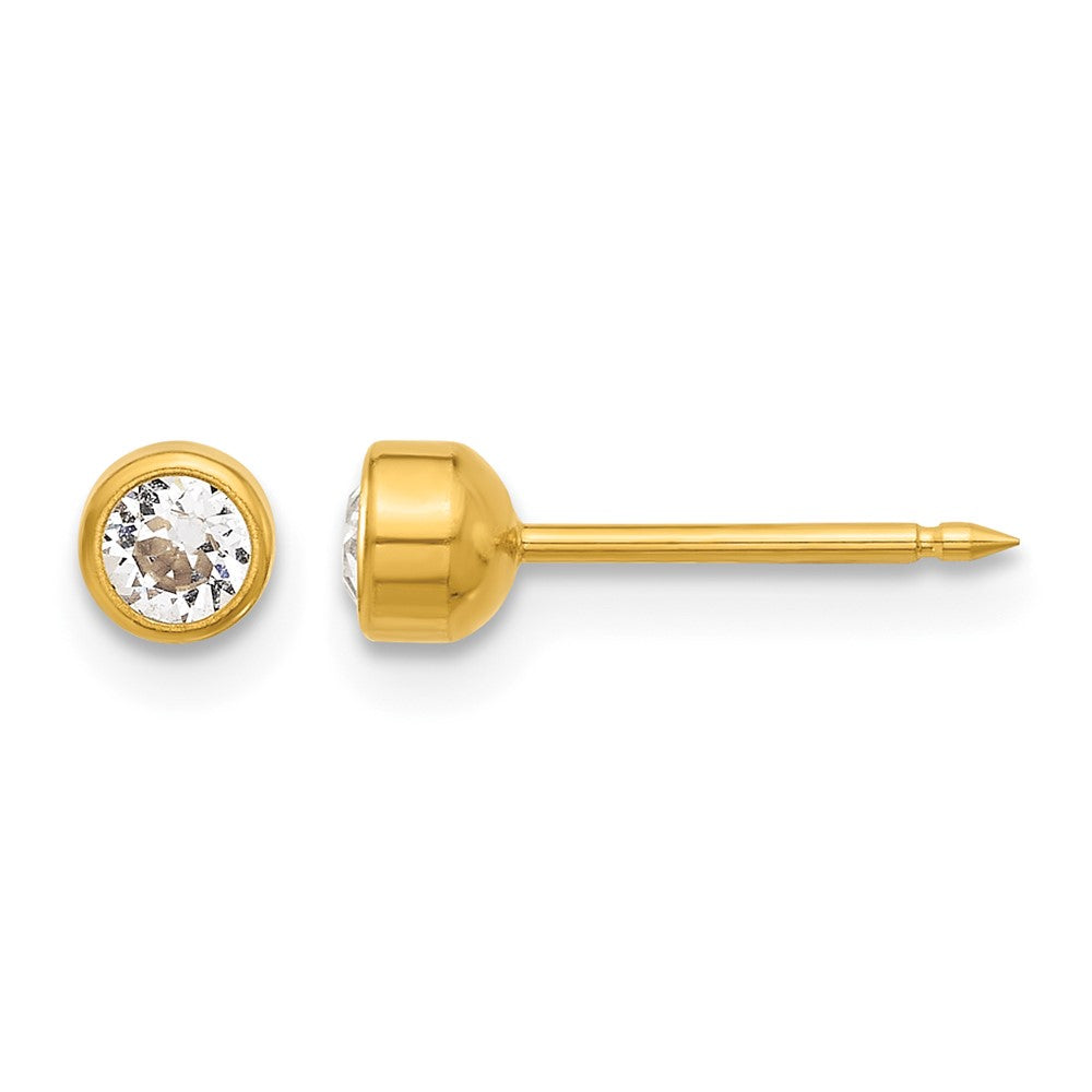 14K Gelbgold Poliert 4mm Kristall Zargenfassung Ohrstecker