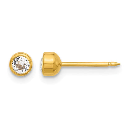 14K Gelbgold Poliert 4mm Kristall Zargenfassung Ohrstecker