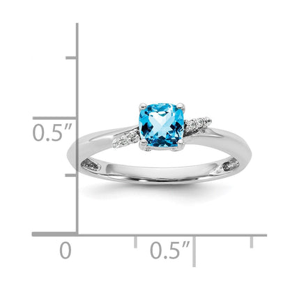 14K Weißgold Poliert Diamant und Blautopas Mode Ring