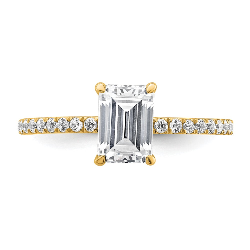 14K Gelbgold Verlobungsring mit 1 3/8K zertifiziertem, im Labor gezüchtetem Diamant im Emerald-Schliff, VS/SI+ G+, Solitär mit Flair, komplett