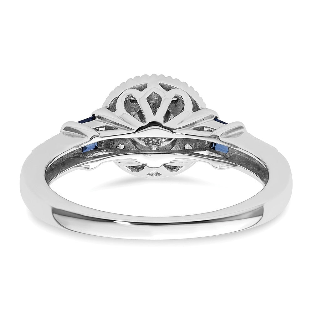 14K Weißgold Verlobungsring mit rundem Halo, 0,5K Labor-Diamant VS/SI+ G+ und gezüchtetem Saphir