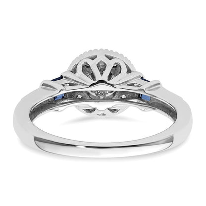 14K Weißgold Verlobungsring mit rundem Halo, 0,5K Labor-Diamant VS/SI+ G+ und gezüchtetem Saphir