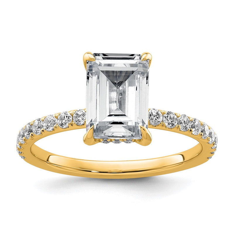 14K Gelbgold 2,375 Karat zertifizierter im Labor gezüchteter Diamant VS/SI+ G+ Smaragd Komplett-Solitär-Verlobungsring mit Flair