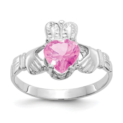 14K Weißgold October Zirkonia Herz Geburtsstein Claddagh Ring