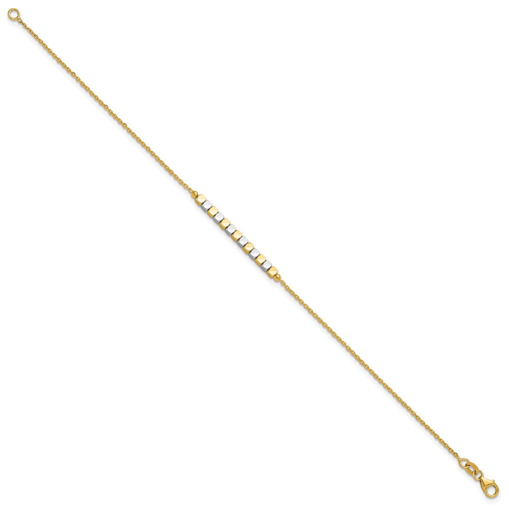 14K Bicolor Gold Bicolor Quadratisch Gekugelt 7.5 Zoll Armband