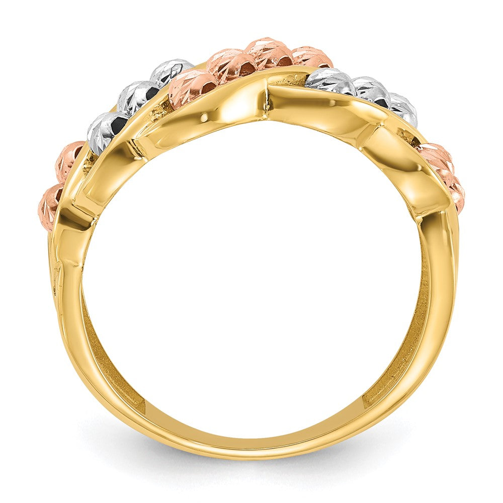 14K Tricolor-Gold Fashionring mit polierten und diamantgeschliffenen Perlen