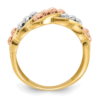 14K Tricolor-Gold Fashionring mit polierten und diamantgeschliffenen Perlen