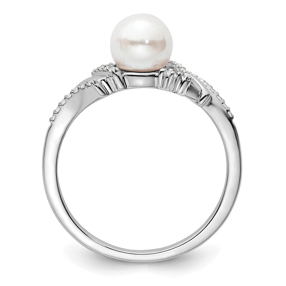 14K Weißgold Ring, poliert, mit 0,1K Diamant und weißer Süßwasser-Zuchtperle, Größe 7