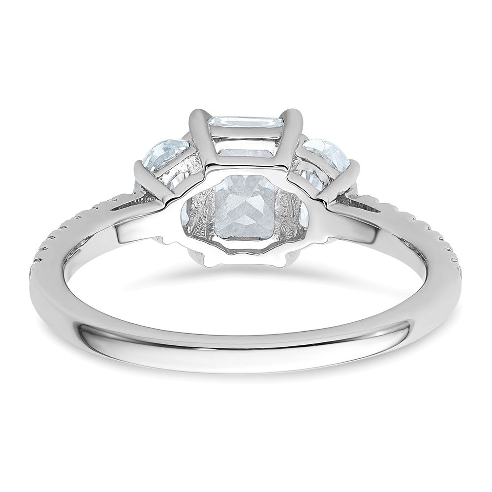 14K Weißgold Verlobungsring mit Halbmond, Drei-Steine-Fassung, 0,75 ct. Labor-Diamanten VS+ F+, 1 ct. Center-Radiant, Semi-Mount