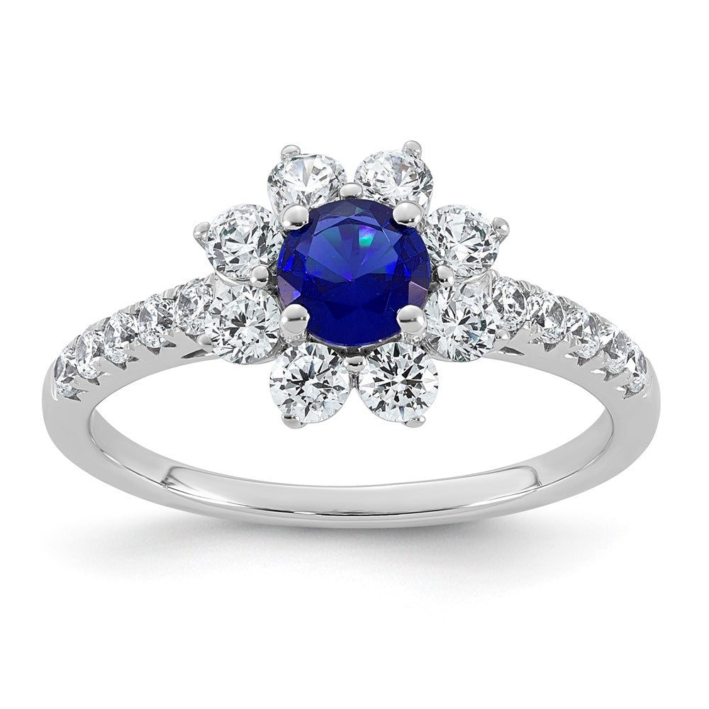 14K Weißgold Vs/si G+ Im Labor Gezüchtet Diamant und Aaa Qualität Echt Blau Sapp
