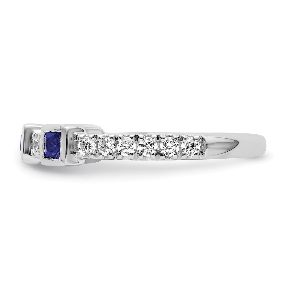 14K Weißgold Poliert Diamant und Saphir Mode Ring