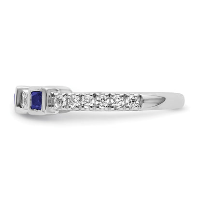 14K Weißgold Poliert Diamant und Saphir Mode Ring
