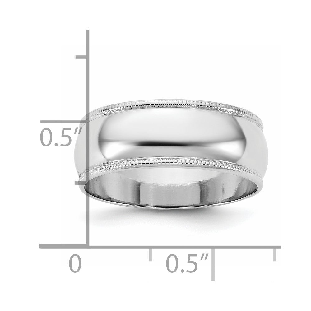 14K Weißgold 7 mm leichter Ehering mit Milgrain, halbrund