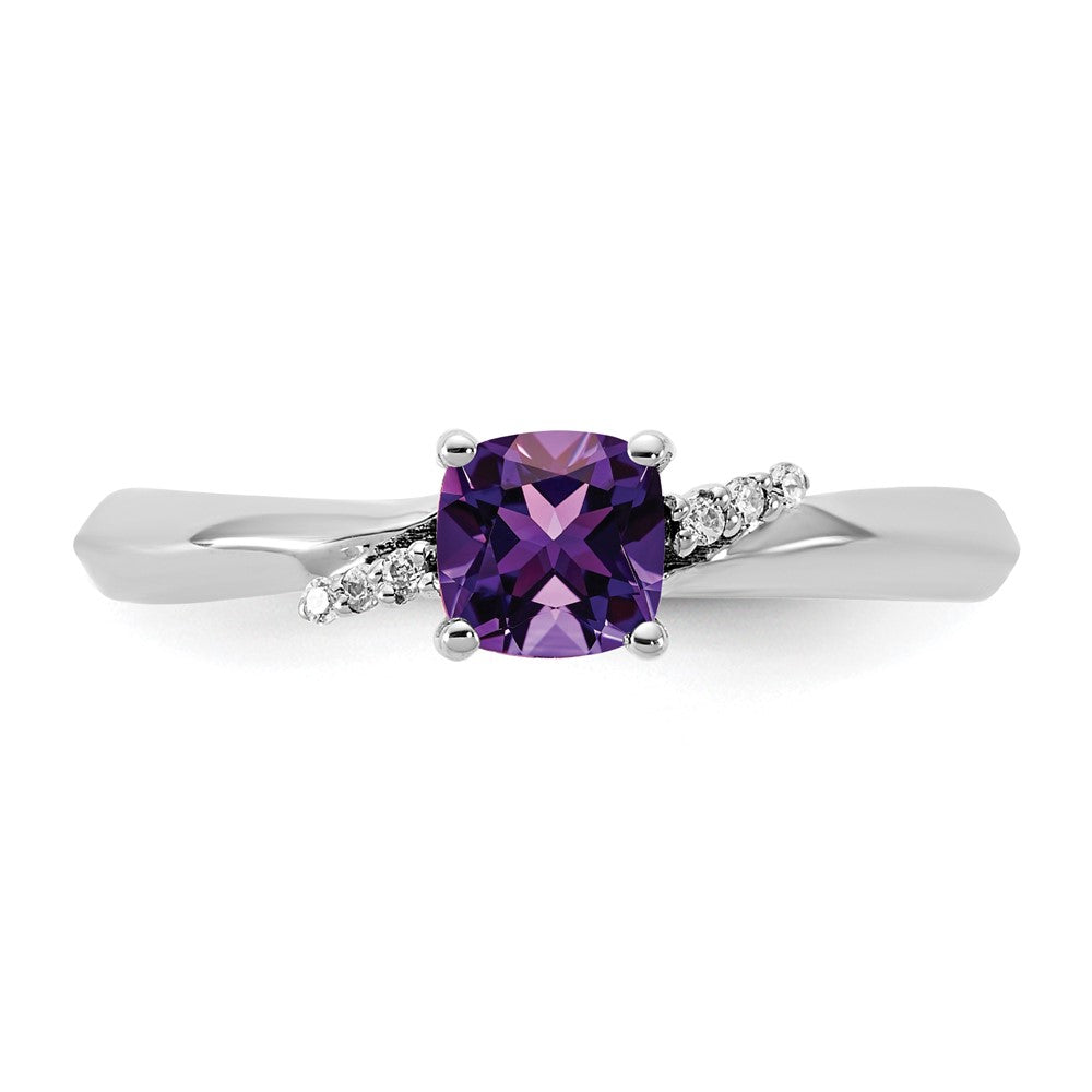 14K Weißgold Ring, poliert, mit Diamant und Amethyst