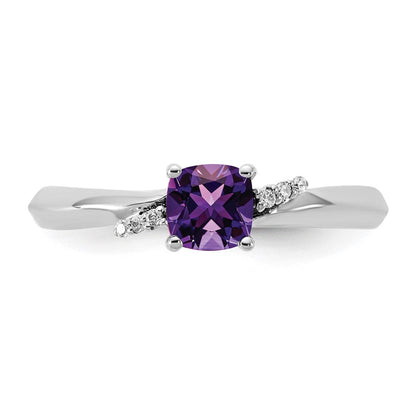 14K Weißgold Ring, poliert, mit Diamant und Amethyst