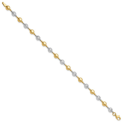 14K Bicolor Gold Bicolor Poliert und Diamantiert Gewölbt Perlen 7.75 Zoll Armband
