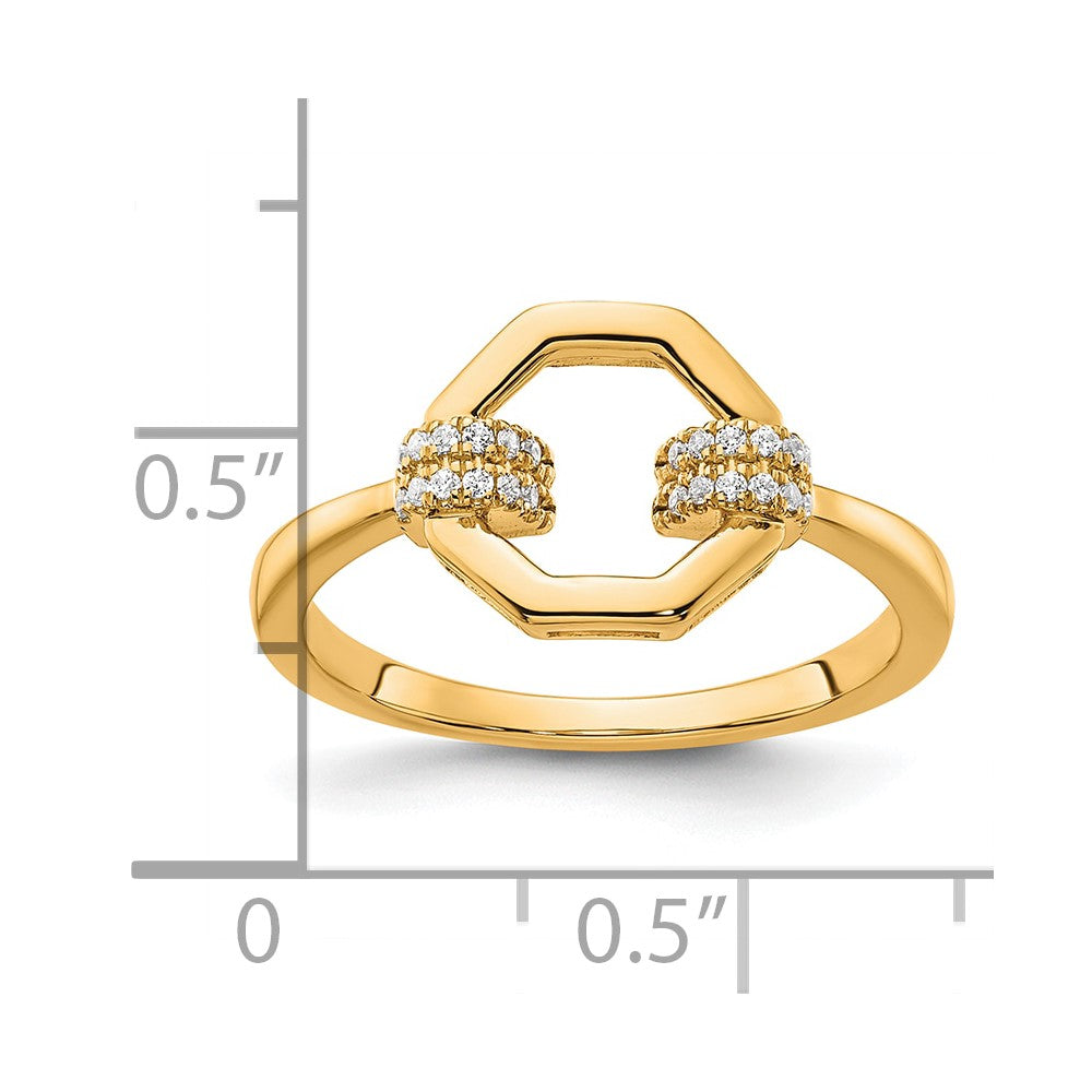 14K Gelbgold Poliert Diamant Achteck Fashion-Ring