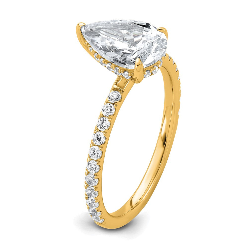 14K Gelbgold Verlobungsring mit 2K zertifiziertem, im Labor gezüchtetem Diamant VS/SI+ G+, Birnenschliff, Solitär komplett mit Flair