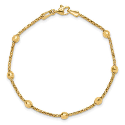 14K Gelbgold Poliert 7-station Mirror Perlen und Kette 7 Zoll Armband