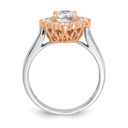 True Origin 14K Zweifarbiger Weiß- und Roségold 0,25K Labor Gezüchteter Diamant VS+ F+ Semi-Mount Rund Halo Verlobungsring