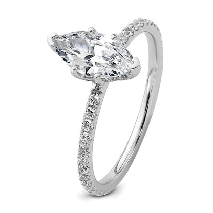 14K Weißgold Verlobungsring mit 1 3/8K zertifiziertem, im Labor gezüchtetem Diamanten VS/SI+ G+ im Marquise-Schliff, Solitär mit Flair-Fassung