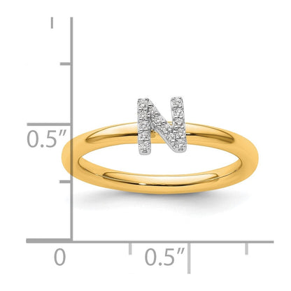 14K Gelbgold Stapelbar Diamant Initiale N Größe 7 Ring