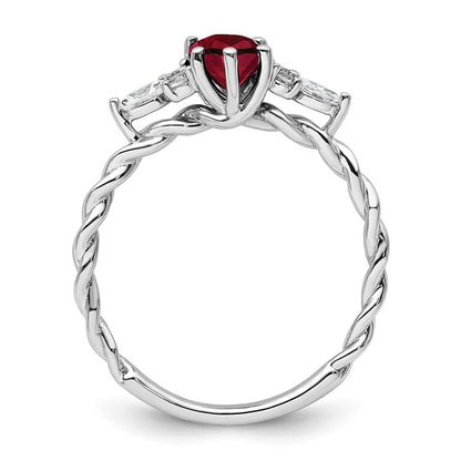 14K Weißgold Diamant- und 7x5 Oval Juli/Labor-erzeugter Rubin Größe 7 gedrehter Ring