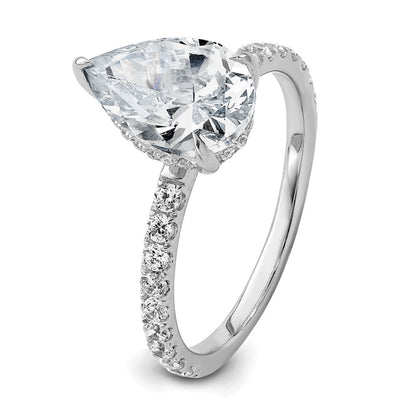 14K Weißgold 2,625 ct. zertifizierter im Labor gezüchteter Diamant VS/SI+ G+ Birne Komplett-Solitär mit Schwung Verlobungsring