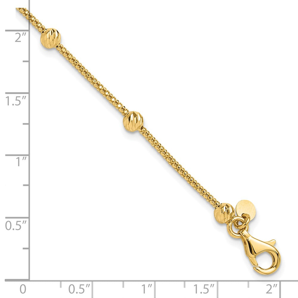 14K Gelbgold Poliert Diamantiert Perlen und Netz Kette 7.5 Zoll Armband