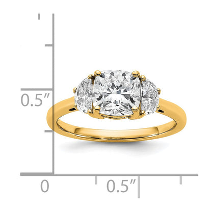14K Gelbgold 1/2 Karat Im Labor Gezüchtet Diamant Vs/si+ G+ Halb Mond und 1 1/2 Karat Kissen Mittig Halbfassung Dreistein Verlobungsring