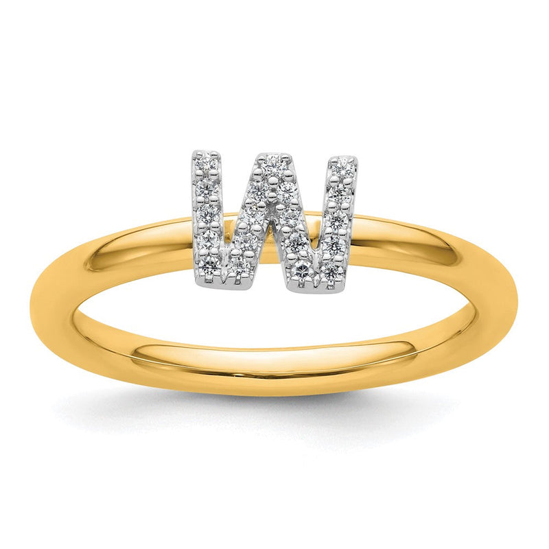 14K Gelbgold Stapelbar Diamant Initiale W Größe 7 Ring