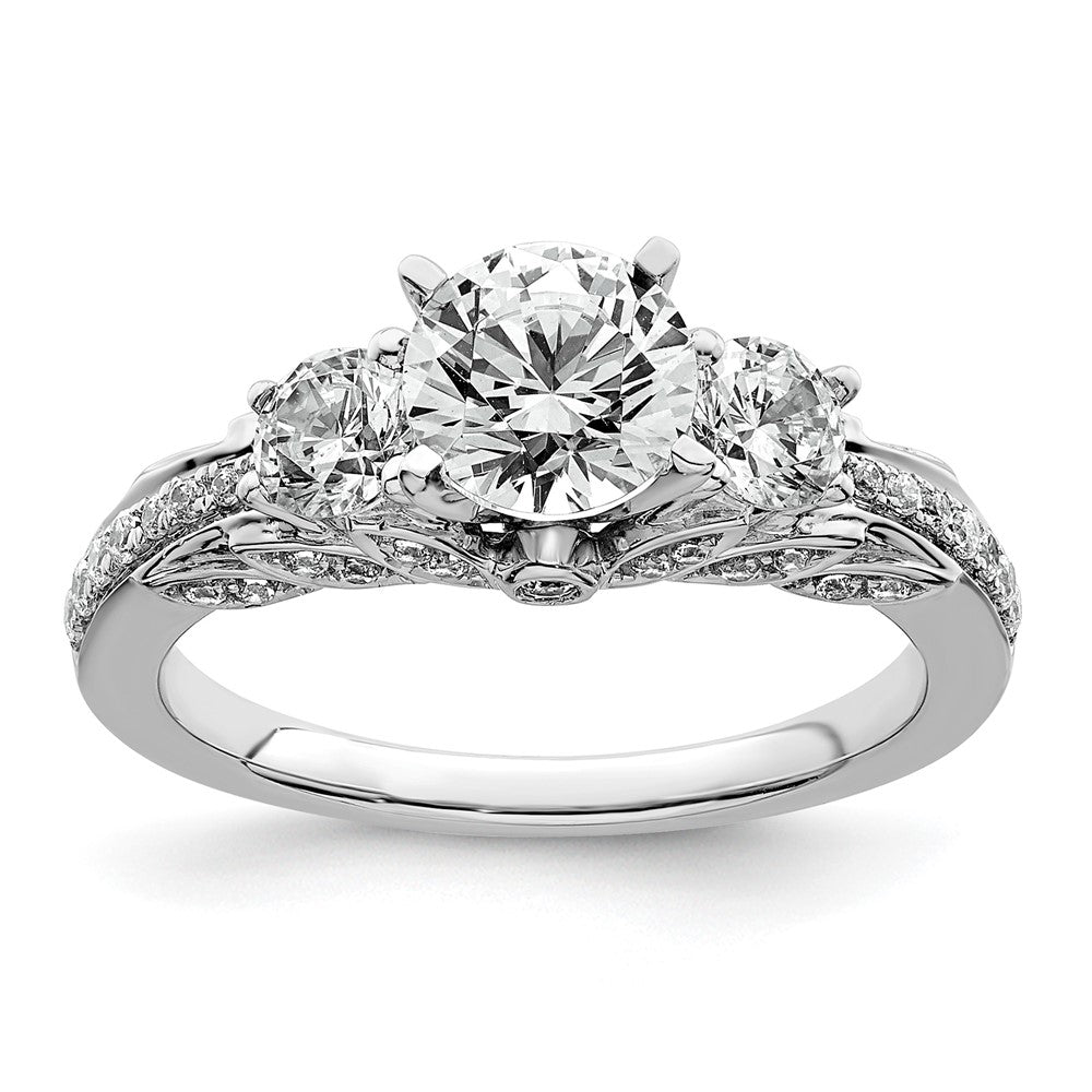 14K Weißgold Verlobungsring mit 0,75K Labor-gezüchteten Diamanten, VS/SI+ G+, rund, Semi-Mount, Drei-Steine