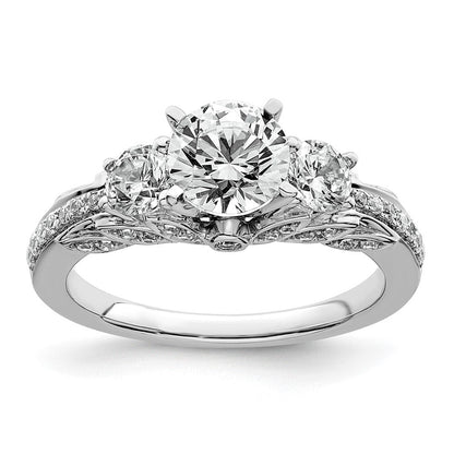 14K Weißgold Verlobungsring mit 0,75K Labor-gezüchteten Diamanten, VS/SI+ G+, rund, Semi-Mount, Drei-Steine