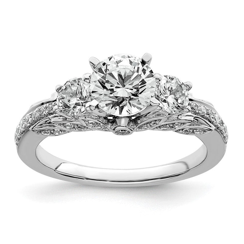 14K Weißgold Verlobungsring mit 0,75K Labor-gezüchteten Diamanten, VS/SI+ G+, rund, Semi-Mount, Drei-Steine