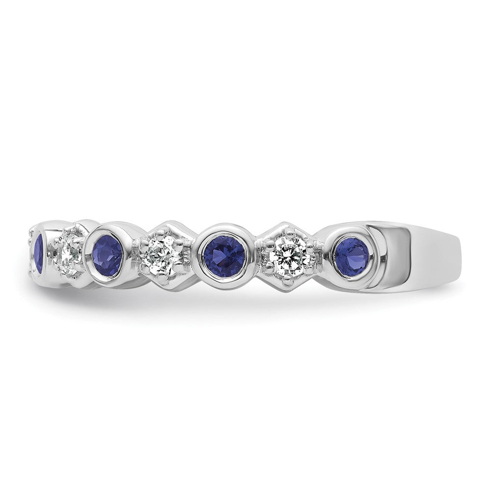 14K Weißgold Fashion-Ring mit Diamant und Saphir, poliert