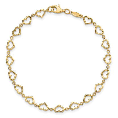 14K Gelbgold Poliert Offen Herz Glieder 7.5 Zoll Armband