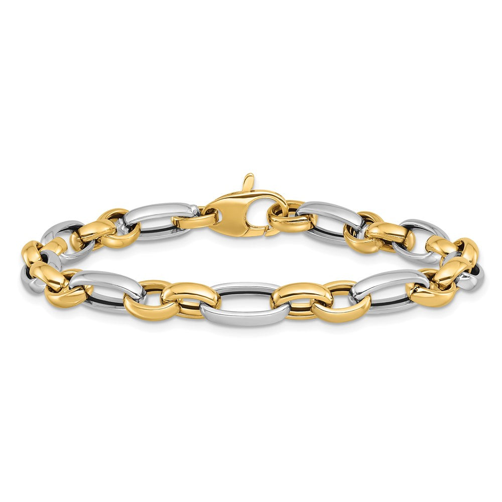 14K Bicolor Gold Bicolor Poliert Fantasieglieder 7.5 Zoll Armband