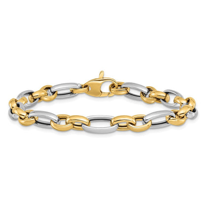14K Bicolor Gold Bicolor Poliert Fantasieglieder 7.5 Zoll Armband