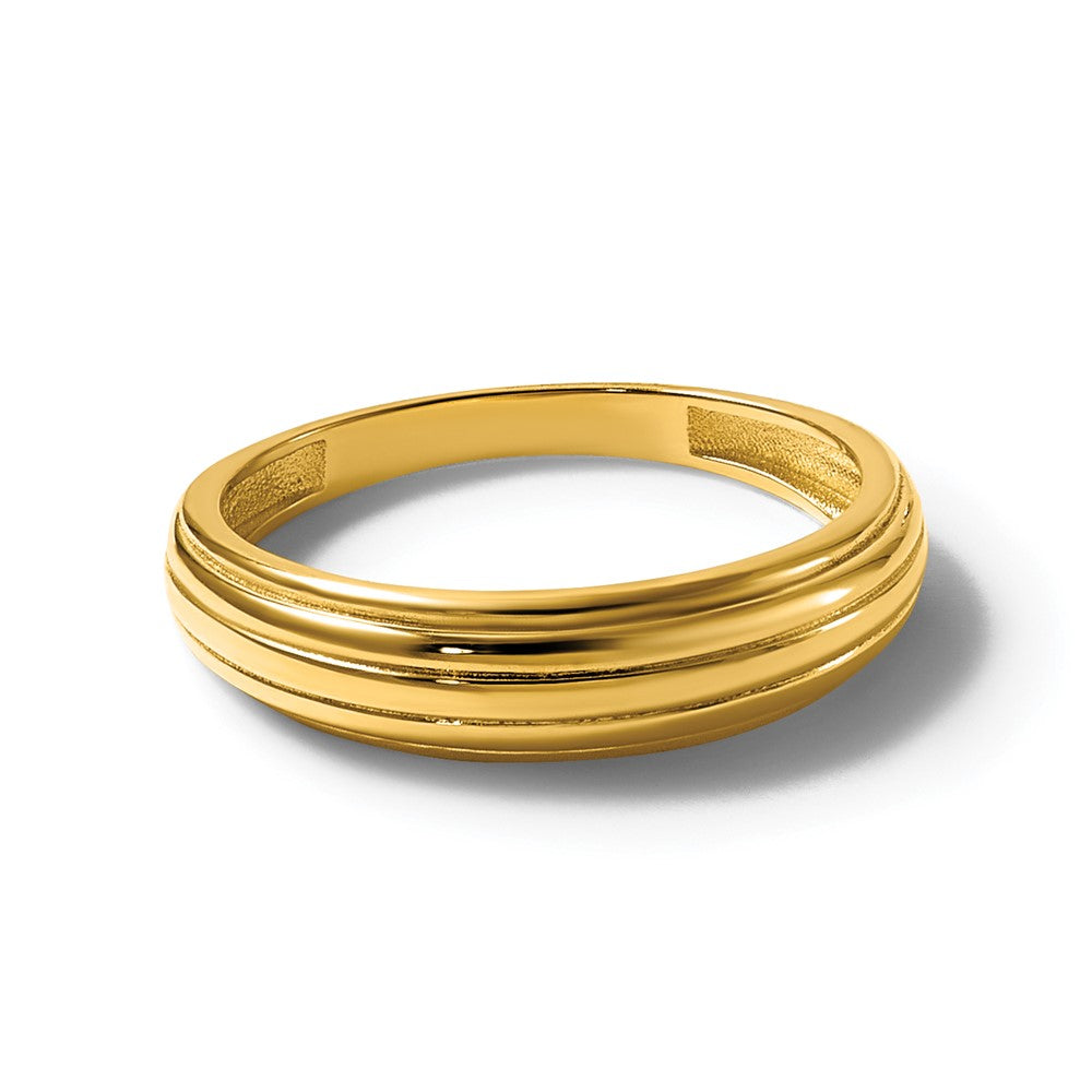 14K Gelbgold Ring, poliert, geriffelt, abgestuft, Größe 7