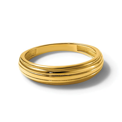 14K Gelbgold Ring, poliert, geriffelt, abgestuft, Größe 7