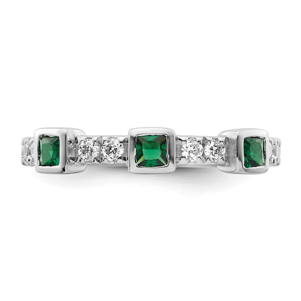 14K Weißgold Poliert Diamant und Smaragd Mode Ring