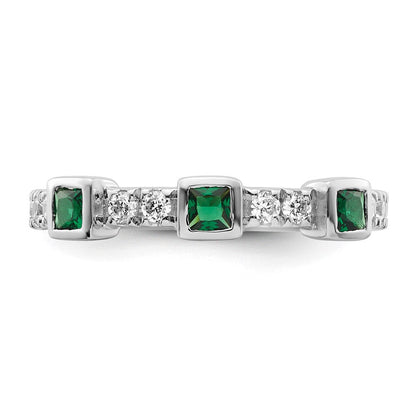 14K Weißgold Poliert Diamant und Smaragd Mode Ring