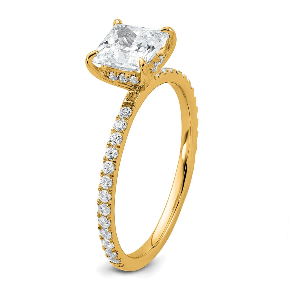 14K Gelbgold Verlobungsring mit 1,375 Karat zertifiziertem, im Labor gezüchtetem Diamanten im Prinzessschliff VS+ F+, Komplettsolitär mit Flair